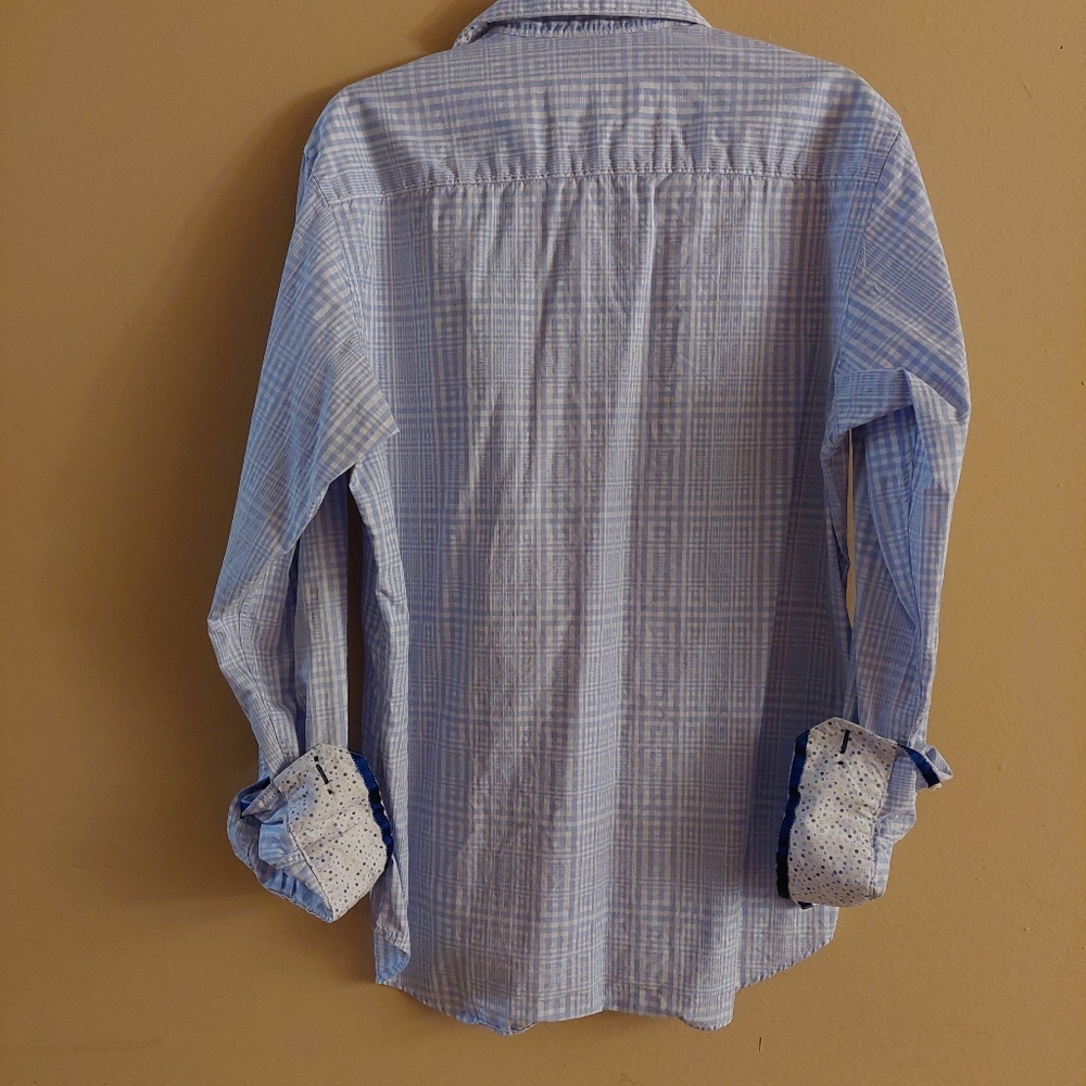 Bugatehi uomo plaid flip cuff white and blue shirt. Size medium - Picture 3 of 3